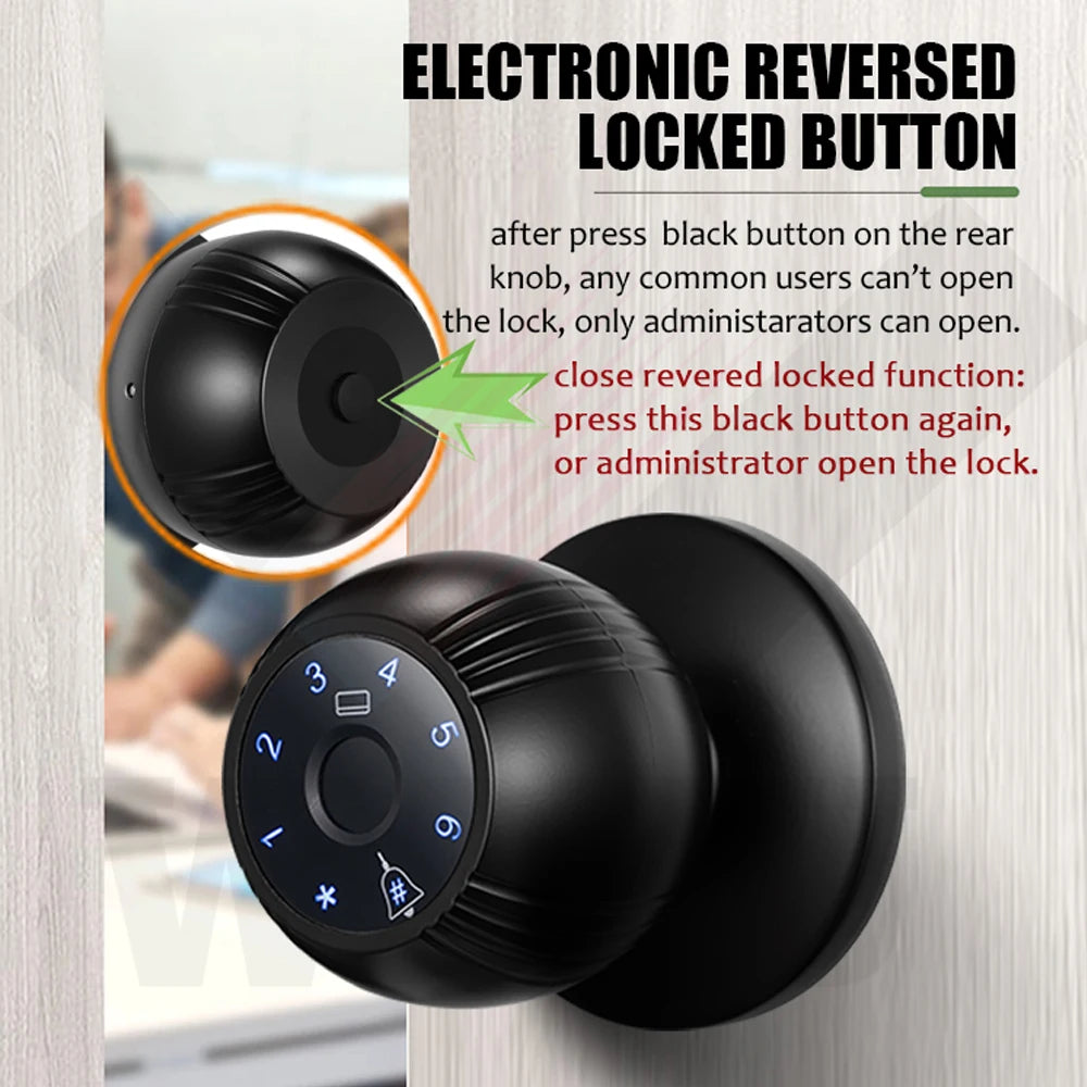 WAFU TUYA Smart Door Knob Lock Biometric Fingerprint Digital RFID Electronic Round Door Lock Keyless Entry Indoor Security Lock