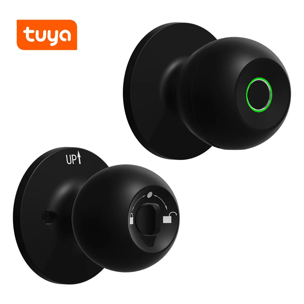 Smart Door Knob Fingerprint Door Lock Rechargeable Keyless Entry Door Lock with Keys TUYA App Control for Bedrooms Cloakroom