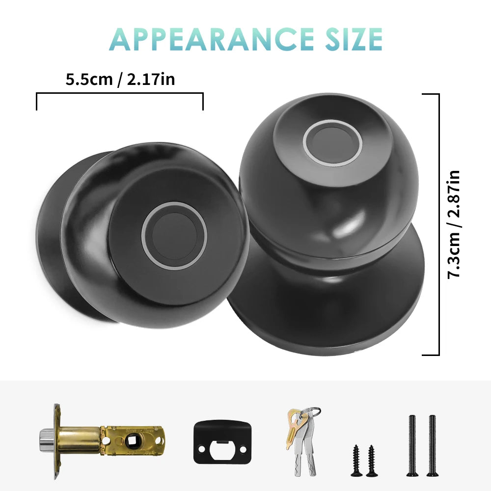 WAFU TUYA Smart Door Knob Lock Biometric Fingerprint Digital RFID Electronic Round Door Lock Keyless Entry Indoor Security Lock