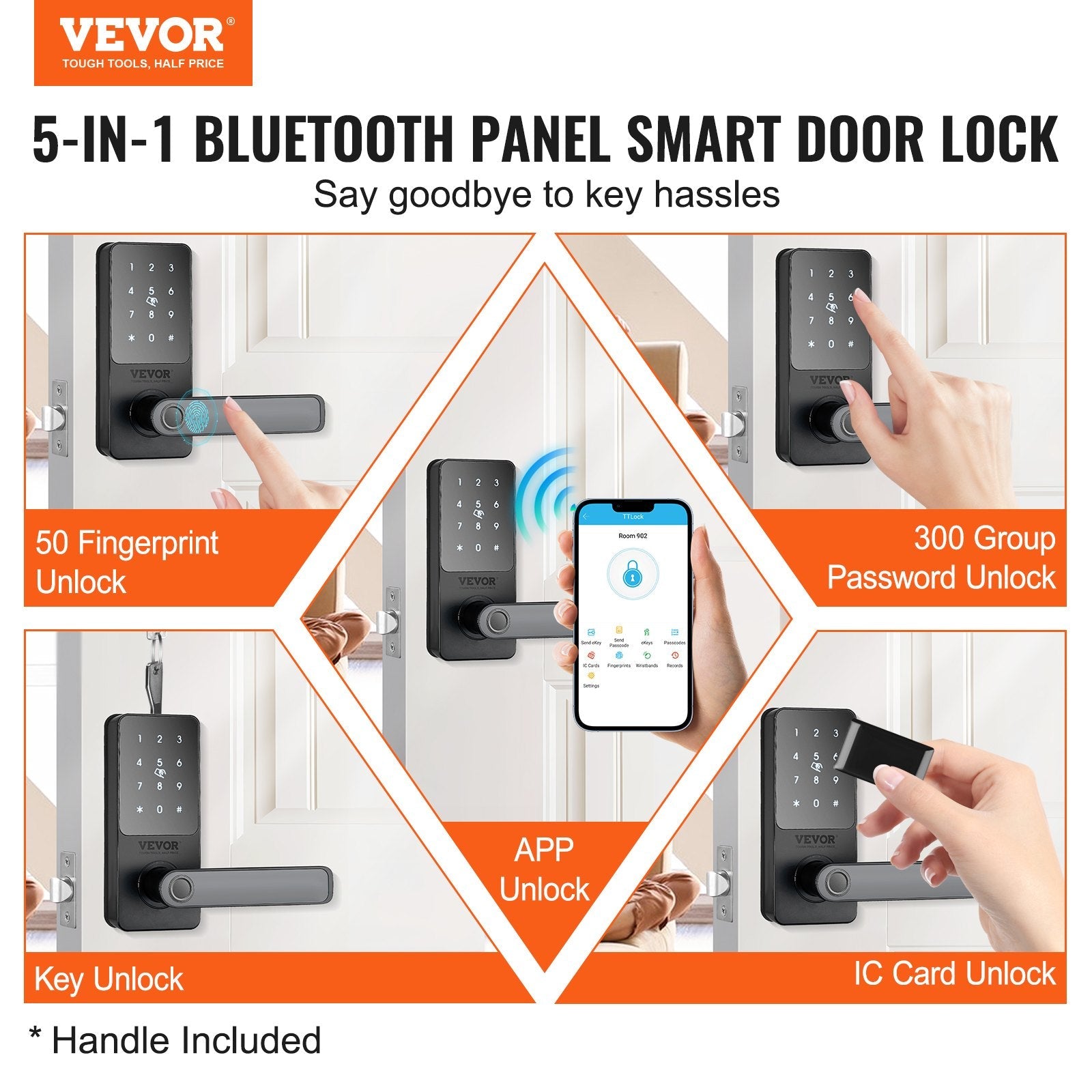 Smart Lock, 5-in-1 Smart Door Knob, Fingerprint Deadbolt With App Control, Bluetooth Smart Lock, Keyless Entry Door Lock With Handle, Biometric Door Lock, Keypad Digital Door Lock For Front Door