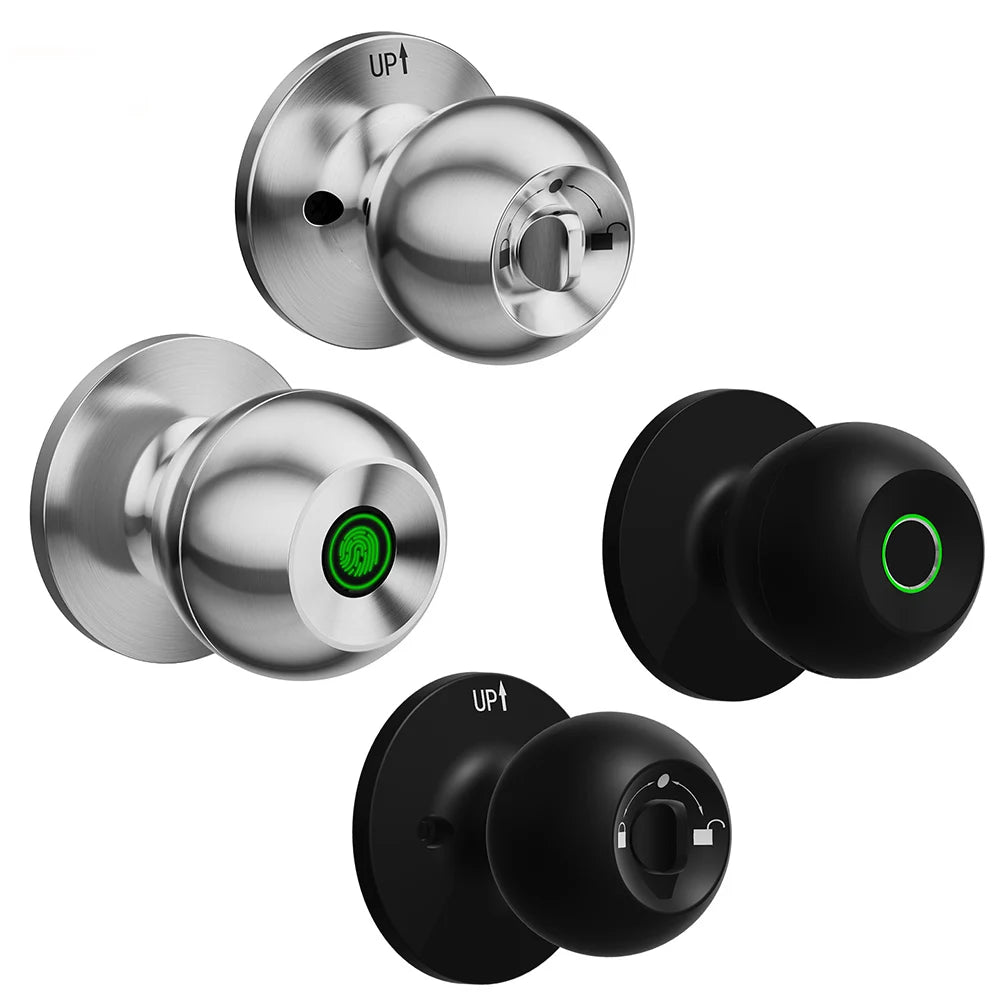 Smart Door Knob Fingerprint Door Lock Rechargeable Keyless Entry Door Lock with Keys TUYA App Control for Bedrooms Cloakroom